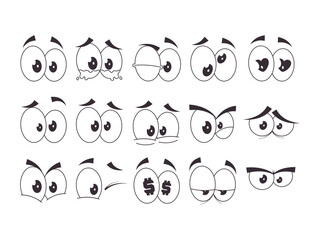 set various comic eye expression character people human emotion design style