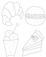 Food And Snacks Coloring Book Page For Kids