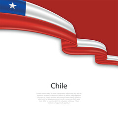 Waving ribbon with flag of Chile