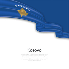 Waving ribbon with flag of Kosovo