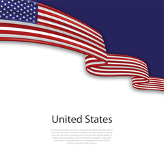 Waving ribbon with flag of United States - obrazy, fototapety, plakaty