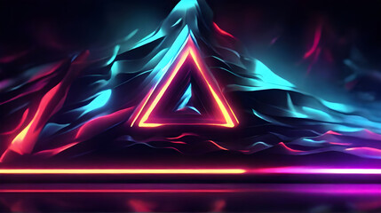 Neon colored foggy and smoky triangle design. Triangle burning design with smoke.