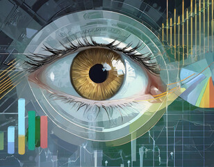 A human eye and financial chart abstract background