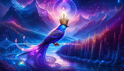 King of Bird in Beautiful Purple Night - obrazy, fototapety, plakaty