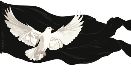 Dove of Peace on black flag vector illustration.