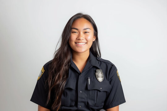 Smiling Pacific Islander Female Police Officer, Positive Law Enforcement Image