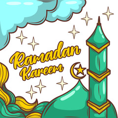 Ramadan Kareem with cartoon Islamic Illustration ornament