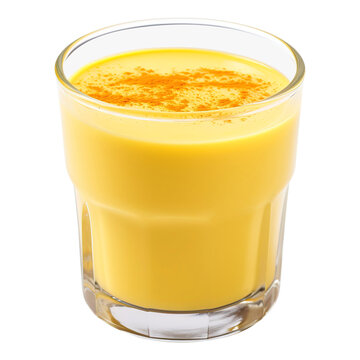 Healthy drink of yellow turmeric milk isolated on transparent background Remove png, Clipping Path, pen tool