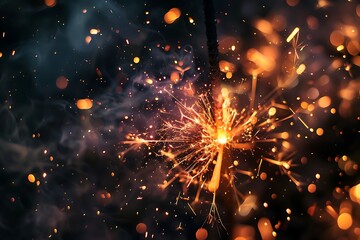 : A firework exploding, with the sparks and colors captured in mesmerizing slow motion - obrazy, fototapety, plakaty