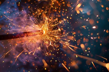 : A firework exploding, with the sparks and colors captured in mesmerizing slow motion - obrazy, fototapety, plakaty