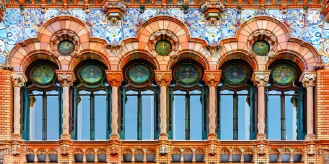 Iconic Palace of Catalan Music in Barcelona Spain showcasing stunning modernist architecture and intricate details. Concept Architecture, Modernist, Iconic Landmarks, Barcelona, Spain