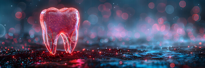 A Neon Hologram Tooth Medicine,
Tooth decay mouth and teeth health concept various