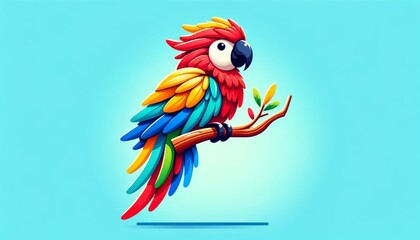 Cheerful Parrot on Branch Illustration