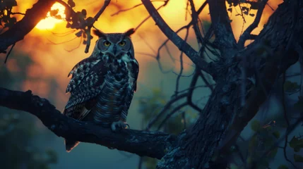Deurstickers owl on the tree, generative ai © Chaman