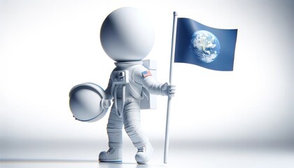 Astronaut Character with Earth Flag 3D Render