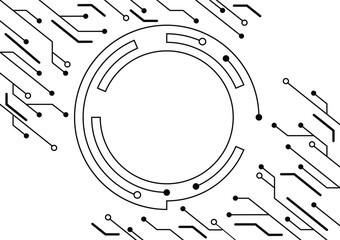 abstract futuristic circle circuit board technology black and white background vector illustration.
