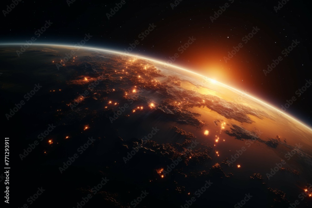 Canvas Prints a view of a planet from space, with the sun in the background