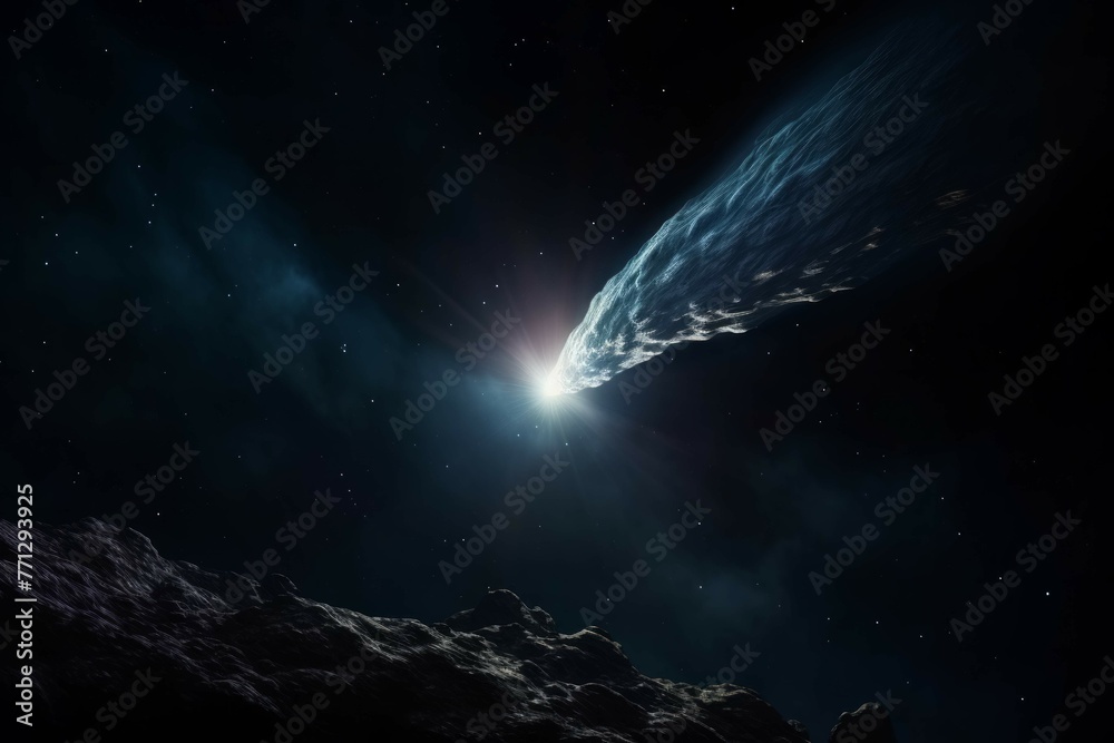 Canvas Prints a shot of a comet, with its glowing tail visible against the dark background of space