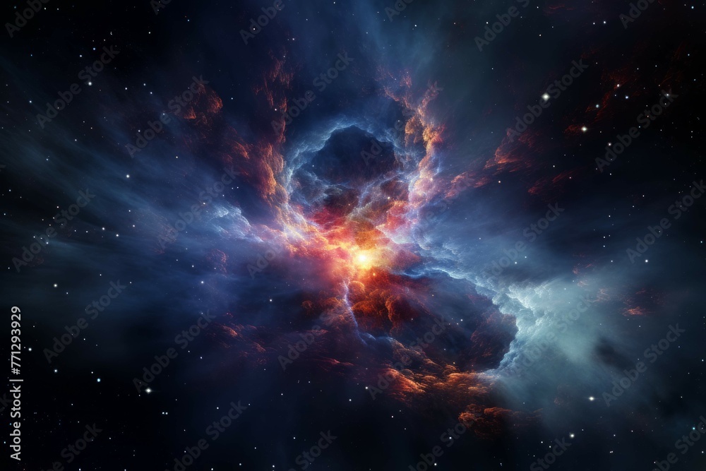 Wall mural a view of a distant star with a bright, colorful nebula in the background