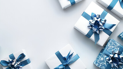 blue gift box with ribbon , generative ai - obrazy, fototapety, plakaty