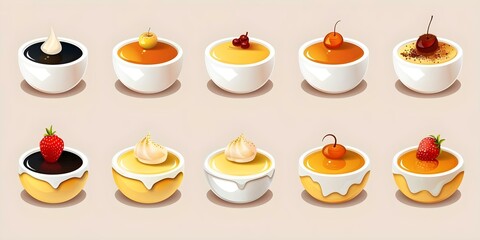 A set of editable crema catalana icons in various styles suitable for web and mobile use. Concept Icon Design, Web Elements, Mobile App, Crema Catalana, Editable Icons
