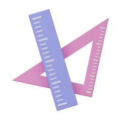 3D render of a ruler icon with pastel colors, ideal for illustrations of education concepts, transparent backgrounds.