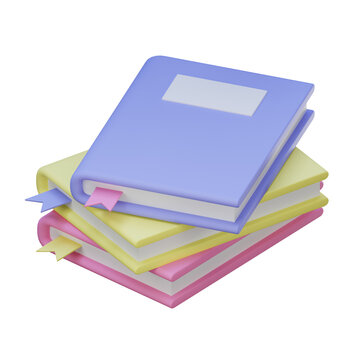 3D render of a stack of notebooks icon with pastel colors, ideal for illustrations of education concepts, transparent backgrounds.