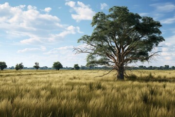 Obraz premium A single tree in a field of tall grass