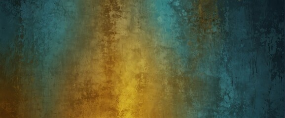 Golden yellow to aquamarine blue color gradient wall texture grunge rough abstract with scratches and small cracks from Generative AI
