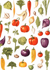 Cover page illustration for books based on patterns with hand drawn vegetables. Cookery or culinary books cover layout. Healthy food, vegan food concept A4 size design.