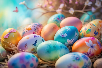 Fototapeta na wymiar Beautiful colorful easter eggs on open background 