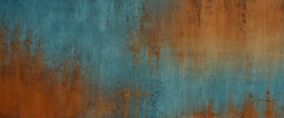Rust orange to powder blue color gradient Rusty brown to slate gray color gradient wall texture grunge rough abstract with scratches and small cracks from Generative AI - obrazy, fototapety, plakaty