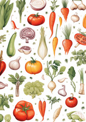 Cover page illustration for books based on patterns with hand drawn vegetables. Cookery or culinary books cover layout. Healthy food, vegan food concept A4 size design.