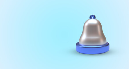 Blue and silver bell 3d render on light blue background