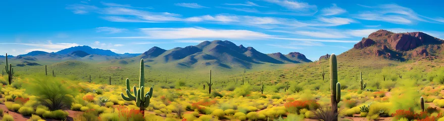 Rolgordijnen panoramic view of the Arizona desert with cacti and mountains, colorful, highly detailed, high resolution, hyper realistic  © Moose