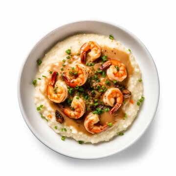 Shrimp and Grits isolated on white background