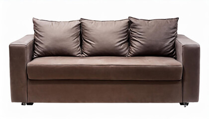 Fototapeta premium Front view of modern brown sofa on white