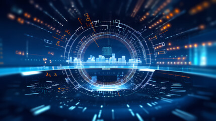 Big Data Technologies. Futuristic Interface on digital monitor