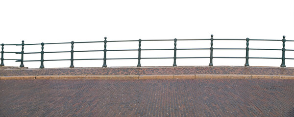 bridge with red pavement and green fence isolated transparent png