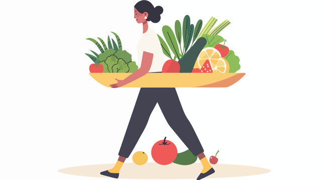 Illustration of a Woman Carrying a Tray Full of Health