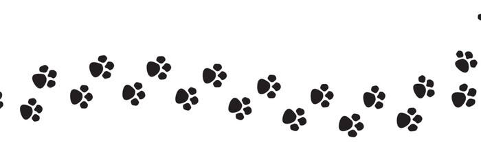Paw vector foot trail print of cat. Dog, puppy silhouette animal diagonal tracks for t-shirts, backgrounds, patterns, websites, showcases design, greeting cards, child prints and etc. Paw Vector. - obrazy, fototapety, plakaty