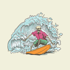 Surfer in the waves. Vector illustration
