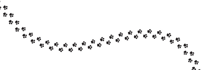 Paw vector foot trail print of cat. Dog, puppy silhouette animal diagonal tracks for t-shirts, backgrounds, patterns, websites, showcases design, greeting cards, child prints and etc. Paw Vector. - obrazy, fototapety, plakaty