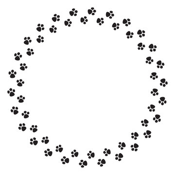 Paw vector foot trail print of cat. Dog, puppy silhouette animal diagonal tracks for t-shirts, backgrounds, patterns, websites, showcases design, greeting cards, child prints and etc. Paw Vector.