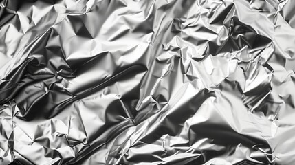Silver foil texture background depicts a shiny metallic surface with a reflective, textured finish. - obrazy, fototapety, plakaty