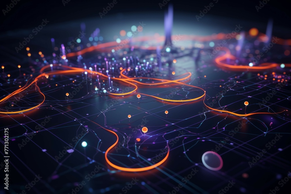 Wall mural a futuristic infographic with 3d wave points and bright colors forming a complex network of shapes a