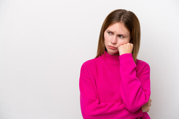 Young English woman isolated on white background with tired and bored expression