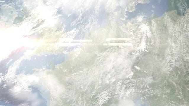 Zoom in from space and focus on Ubach-Palenberg, Germany. 3D Animation. Background for travel intro. Elements of this image furnished by NASA
