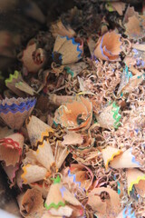 Bunch pencil shavings in  container