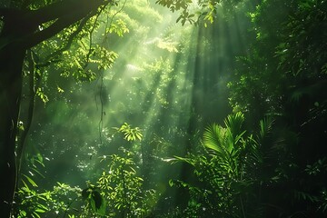 : A lush, green forest with dappled sunlight filtering through the trees, as the forest comes to...
